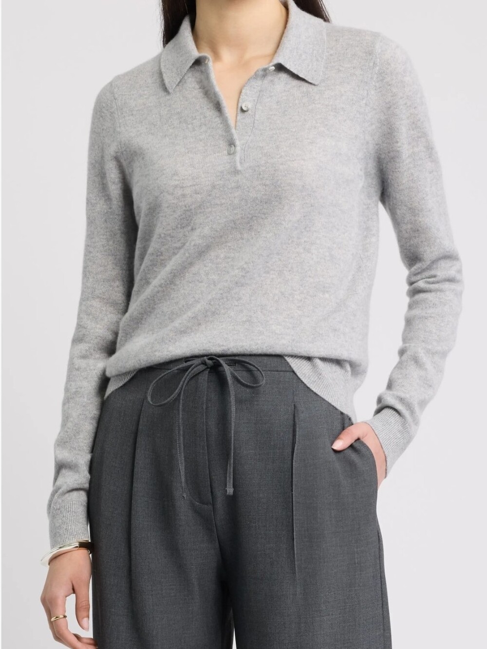 J. Crew Light Gray Polo Cashmere-Blend Sweater